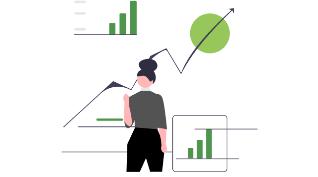 Illustration of lady with graphs
