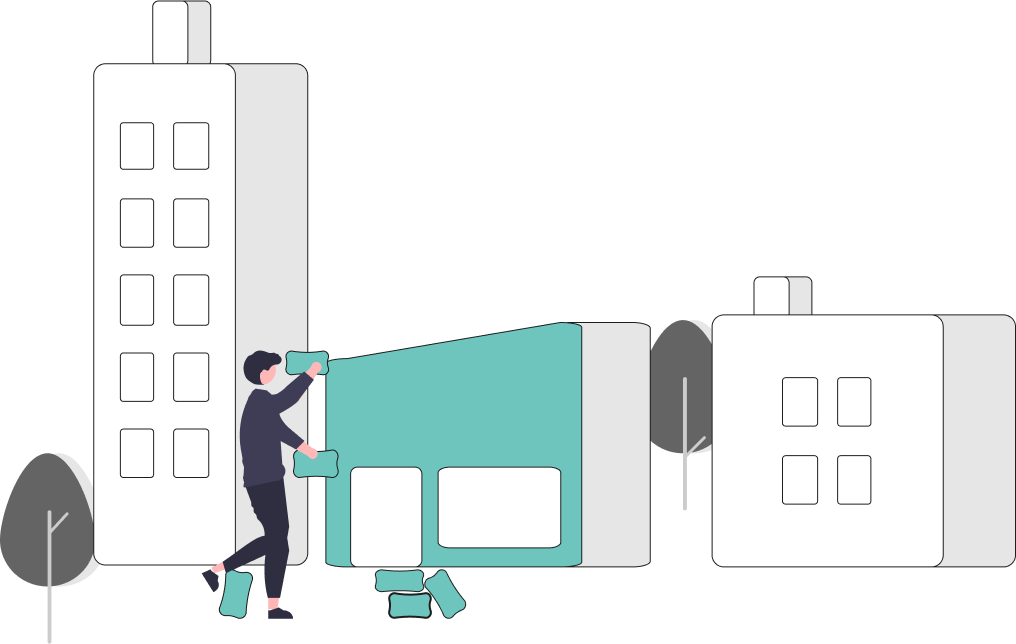 Illustration of a man building a house with bricks