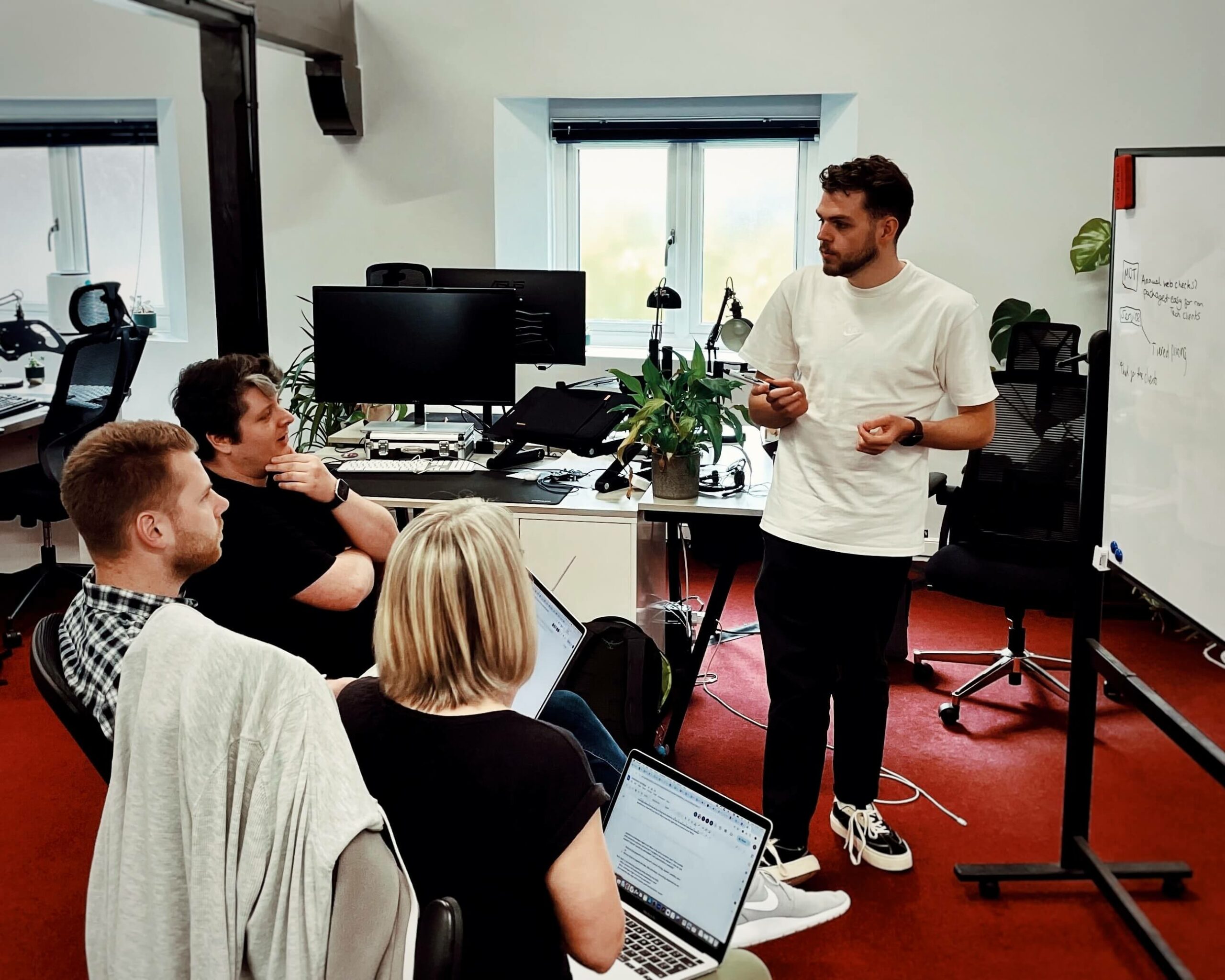 We Create Digital team around a whiteboard
